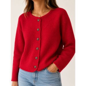 Vintage 100% Wool Red Cardigan Sweater XL Cottagecore Grandpa Core Knit